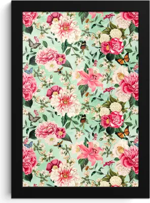 Produktbild von MuchoWow® MuchoWow® Gerahmtes Poster Blumen - Rosa - Schmetterling 20x30 cm - Poster mit zchwarzem Bilderrahmen - Drucken - Bilder Poster im Rahmen