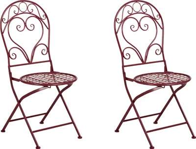 Produktbild von BELIANI Gartenstuhl 2er Set Burgunderrot Eisen Zusammenklappbar Antik-Optik Französisch Romantisch Verschnörkelt Balkon Outdoor Terrasse Ausstattung