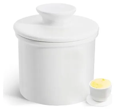 Produktbild von Butterdose aus Keramik - runder Butterhalter für streichfähige Butter - weiß - französisches Design