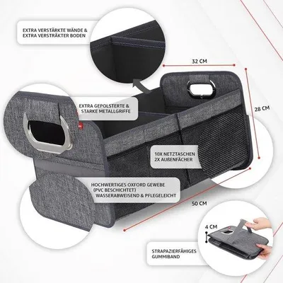 Produktbild von Famanu Kofferraumorganizer mit 4 Fächern - Grau mit Kühltasche