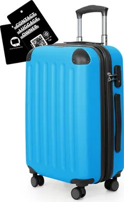 Produktbild von HAUPTSTADTKOFFER Spree - Handgepäck-Koffer + Digitaler Kofferanhänger, Hartschalentrolley mit Extension für mehr Packvolumen, 4 Rollen TSA, 55cm, 42L,Cyanblau