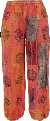 Produktbild von Aladinhose, Patchwork, Unikat Pluderhose, Boho Hose - Orange, Damen, Baumwolle, Größe: S/M