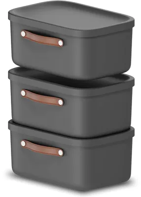Produktbild von Rotho Aufbewahrungsbox 3er-Set 12L Maloja - Kunststoffbox 39,5 x 23,5 x 17,7 cm - Box mit Deckel - Stapelbox sicher verschließbar - Plastikbox