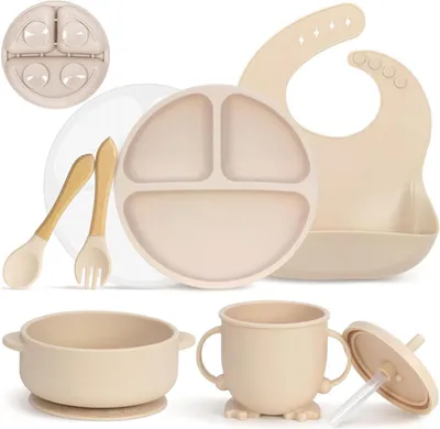 Produktbild von Silikon Baby Geschirrset Kindergeschirr Set mit Saugnapf 7-teilig BPA Frei