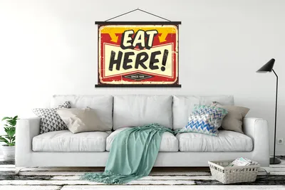 Produktbild von MuchoWow® Textilposter Lebensmittel - Vintage - Werbeschild - Illustration 120x90 cm mit schwarzem Rahmen - Aufhänger für Poster