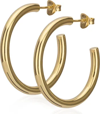 Produktbild von Paar 35mm Creolen 925 Silber Gelb Gold vergoldet Ohrringe 3,2mm stark Ohrstecker