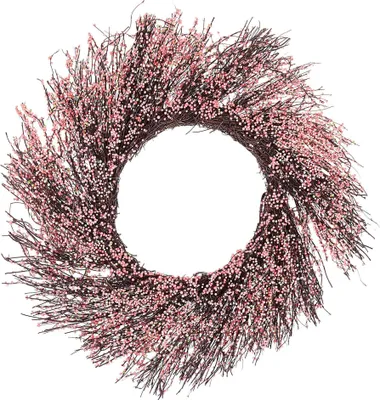 Produktbild von BELIANI Osterdekoration Kranz Rosa / Braun Blumenmotiv Holz rund ø 50 cm Türdeko Flur Wohn- und Schlafzimmer
