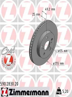 Produktbild von 2x ZIMMERMANN 590.2830.20 Bremsscheibe Vorderachse