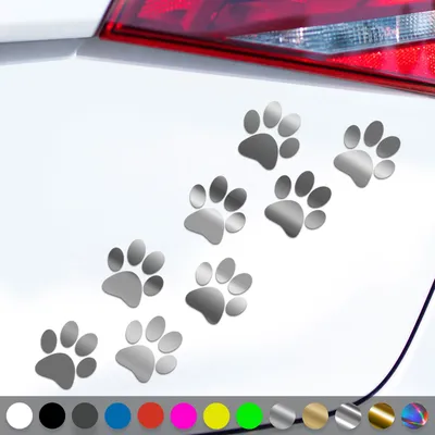 Produktbild von PantherPixel Katzenpfoten Aufkleber Hundepfoten Tiere Tatzen Sticker Auto Geschenkidee Farbe Chrom-Silber