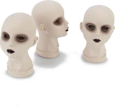 Obrázok produktu pre Strašidelné hlavy bábik Halloween dekorácie 3 kusy biele 11x9x14cm - jedna veľkosť pre všetkých