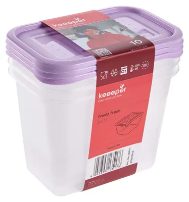 Obrázok produktu pre keeeper Fredo, kontajner, Obdĺžnikový, 1 L, Purpurová, Priehľadná, Polypropylén (PP), -20 - 100 °C