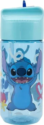 Obrázok produktu pre Detská fľaša so slamkou STOR 75036, 430 ml, Stitch Palms, modrá