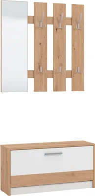 Immagine prodotto di Milani Home - mobile ingresso appendiabiti con specchio e scarpiera, bianco e rovere chiaro, 92 x 28 x 202 cm