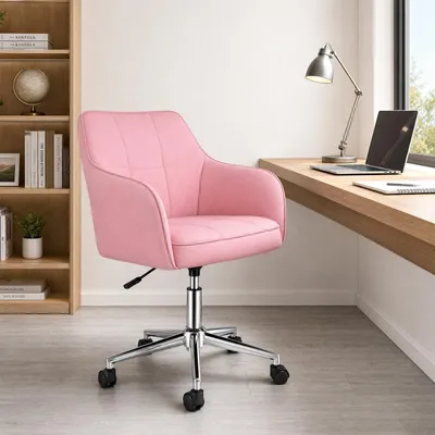 Produktbild von Bürostuhl Drehstuhl höhenverstellbar Schreibtischstuhl gepolsterter Stuhl mit Rückenlehne Rosa