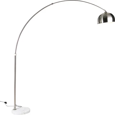 Produktbild von QAZQA - Modern Bogenleuchte I Bogenlampe I Lampe I Leuchte Stahl I Silber I nickel matt mit weißer Marmorbasis mit Stahl I Silber I nickel mattschirm - XXL I Wohnzimmer I Schlafzimmer - Stahl Länglich