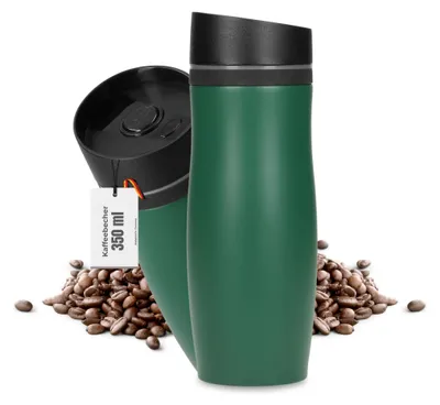 Produktbild von Edelstahl Thermobecher 350ml - 100% auslaufsicherer Isolierbecher - Kaffeebecher to go für den Alltag - grün