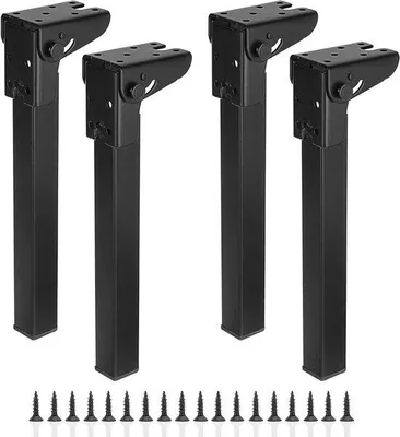 Produktbild von Allecto Plus – Set mit 4 klappbaren Möbelbeinen, 25 cm – Schwarz – Hohe Belastbarkeit – Klappbare Tischbeine für Tisch, Laptop, Couchtisch, Bett, Schrank – Ersatzbeine aus Eisen – Ideal für Kleiderschränke