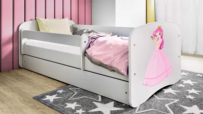 Produktbild von Kinderbett Weiß 70x140 80x160 80x180 cm – mit Matratze, Rausfallschutz und Schublade – Jugendbett für Mädchen und Jungen – Stabil und Sicher – Prinzessin – 180x80 cm, KI-generiertes Bild