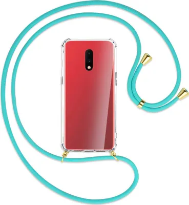 Produktbild von Handykette Backcover-Schutzhülle mit Band (Metall goldfarben) für OnePlus 7 - türkis