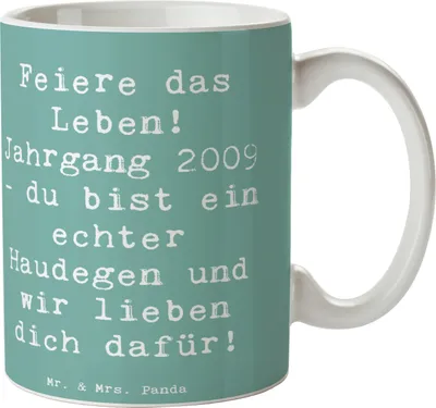 Produktbild von Mr. & Mrs. Panda Tasse Spruch 2009 Geburtstag - Meeresbrise - Geschenk, Glückwunsch, Trinkbecher, 14., Geburtstagsgruß, Kaffeetasse, Alter, Geburtsjahr, Happy Birthday
