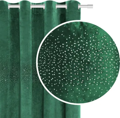 Produktbild von Grüner Veloursvorhang Mit Kristallen 140X250 Glänzend Auf Ösen