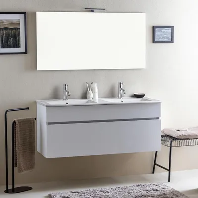 Immagine prodotto di Mobile da bagno moderno bianco legno da 120 cm con doppio lavabo | Sole