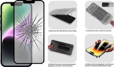Produktbild von Komplett Echtglas-DisplaySchutz - Apple iPhone 14 Plus - mit MONTAGE-RAHMEN