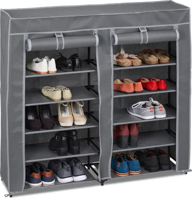 Produktbild von Relaxdays Schuhschrank Stoff, 12 Fächer, 36 Paar Schuhe, abnehmbarer Bezug, Schuhregal, HBT 107 x 115 x 30 cm, anthrazit