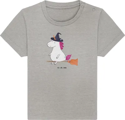 Produktbild von Mr. & Mrs. Panda  T-Shirt Einhorn Hexe 6. - 12. Monat - Heather Grey - Geschenk, Unicorn, Teufel, Leben, Baby Top, Babyshirt, Freundin, Kinder, Engel, Baumwollshirt