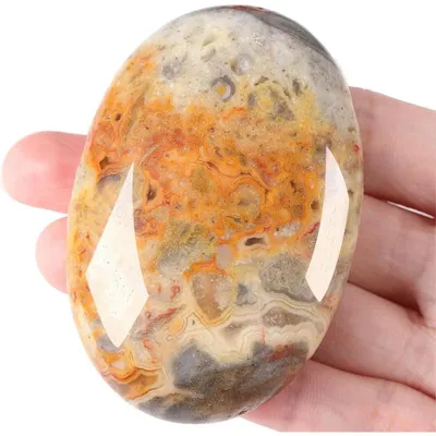 Produktbild von Großer Crazy Lace Achat Sorgenstein 2.4 Zoll Oval Poliert für Meditation & Entspannung 1 Stück
