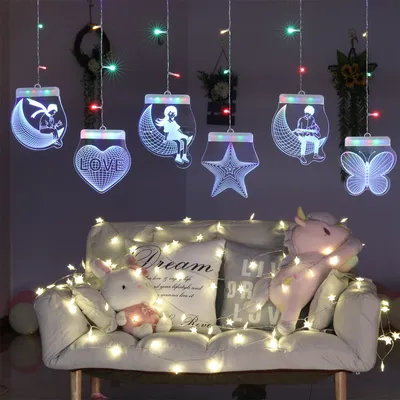 Produktbild von 3D LED Lichterkette Dimmbar 5 Modi, Fensterlicht Fernbedienung USB-betrieben, LED Innen Deko Geschenk Valentinstag Weihnachten Fenster Wand, Bunt