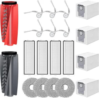 Produktbild von 20 Stück Qrevo Curv Zubehör kompatibel mit Roborock Qrevo Curv/Curv s5x/ qrevo S5V/Qrevo Edge S5A Rboter-Staubsauger, 2 Rollenbürste, 4 HEPA-Filter, 4 Staubbeutel, 4 Wischtücher, 6 Seitenbürsten