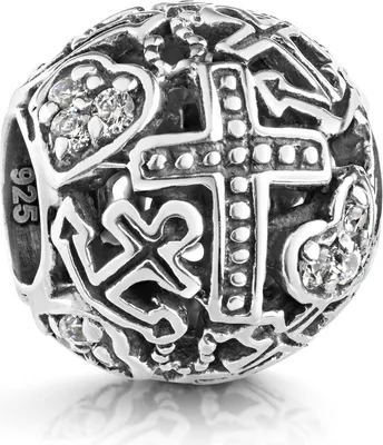 Produktbild von MATERIA by Matthias Wagner 925 Silber Bead Herz Anker Kreuz mit Zirkonia Steinen antik Glaube Liebe Hoffnung 1704