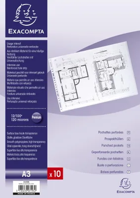 Produktbild von Exacompta 3193E 10er Pack Premium PVC-Kunststoff Prospekthüllen. Für DIN A3 Quer