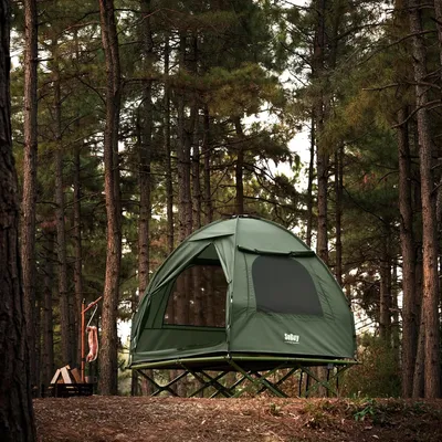 Produktbild von SoBuy OGS32-II-L-GR Feldbett mit Zelt 2 Personen 4in1 Zelt auf Stelzen mit Rolltasche Wasserdichtes Campingbett ohne Matratze Angelzelt Grün bis 180kg
