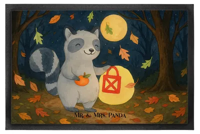 Produktbild von Mr. & Mrs. Panda Fussmatte Waschbär Laterne Design 40 x 60 cm - Weiß - Geschenk, Halloween Deko, Herbst, Trick Or Treat, fußmatte, Schmutzfangmatte, Abtreter, Dekoration