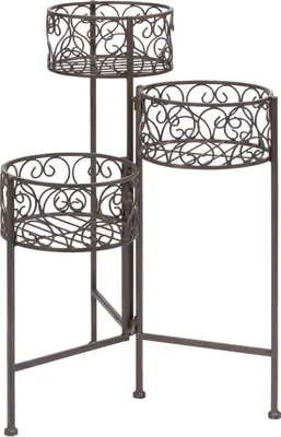 Produktbild von Dehner Blumenhocker Antik, Pflanzentreppe für 3 Pflanzen, im nostalgischen Design, 65 x 49 x 37.5 cm, pulverbeschichtetes Eisen, braun