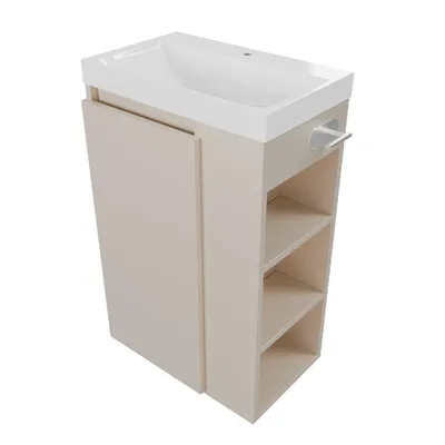 Produktbild von paplinskimoebel Waschbecken mit Waschtischunterschrank, Badezimmermöbel, freistehend/wandmontiert, Gäste-WC, Schrank, links-rechts, Kaschmir, Beige