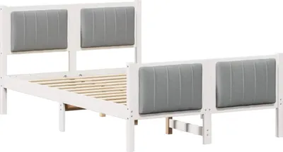 Zdjęcie produktu dla vidaXL Rama łóżka biało-jasnoszara 120 x 190 cm z litego drewna sosnowego
