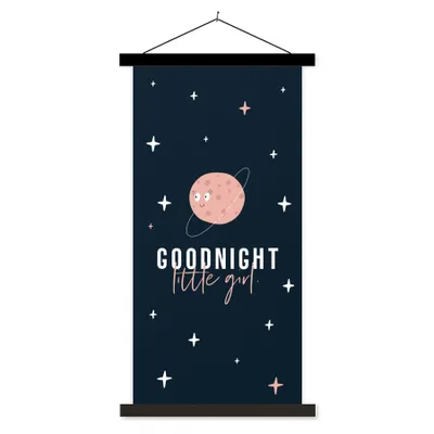 Produktbild von MuchoWow® Textilposter Zitate - Gute Nacht kleines Mädchen - Sprichwörter - Mädchen - Kinder - Baby - Mädchen 60x120 cm mit schwarzem Rahmen - Magnete