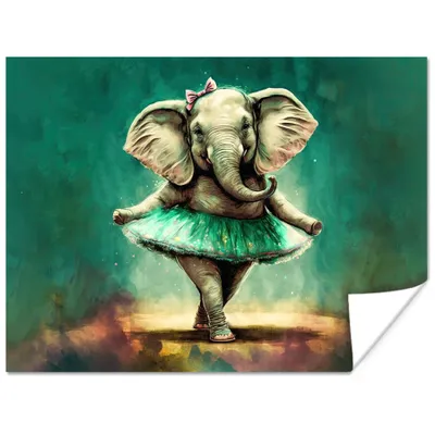 Produktbild von MuchoWow® Poster Elefant - Ballerina - Farbe - Schleife - Porträt 160x120 cm - Foto Plakat