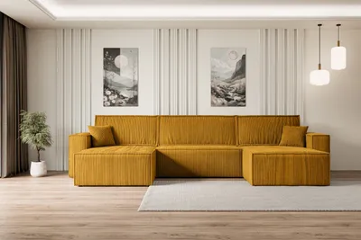 Produktbild von ALTDECOR Ecksofa mit Schlaffunktion und Bettkasten Corner Sofa Eckcouch Couch U-Form universal, links/rechts Schlafcouch Ausziehbar Wohnlandschaft Schlafsofa CELTIC-XLU - 377x143x83cm Senfgelb