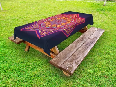 Produktbild von ABAKUHAUS Lotus Tischdecke Outdoor, Dekorative vibrierende Mandala-Universum-Kaleidoskop-Volkstribal-Meditations-Illustration, Mehrfarbig, 145x265cm