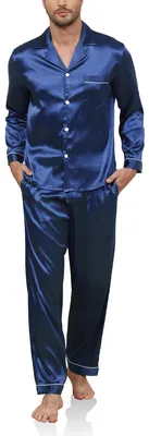 Produktbild von Herren Pyjama Lange Ärmel - Satin Pyjama Set - Zweiteiliges Hausanzug - Pyjamahose - Nachtwäsche - Perfekt für Geschenke