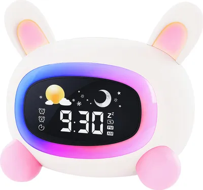 Produktbild von Kinderwecker Kaninchen Schlaftrainer Wecker für Kinder mit LED Nachtlicht, Snooze und Timer-Funktion, Weiß
