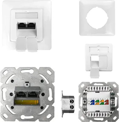 A collage of images showing different views and components of a network data socket.
