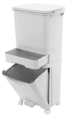 Immagine prodotto di Contenitore per rifiuti - Bidone pedale con 3 scomparti - 42 litri - Per la raccolta differenziata - 4 rotelle con freno - Adatto per cucina e bagno - Bianco