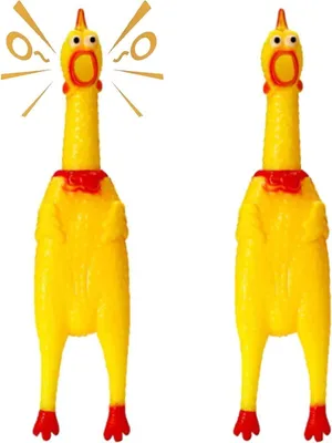 Productafbeelding van Kwakende rubberen kippen speelgoed, 2 stuks, 32 cm, geel. Geschikt voor ontspanning en tandvleesverzorging