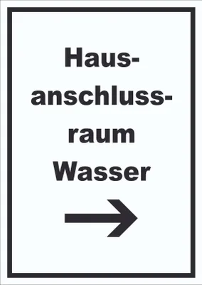 Produktbild von Hausanschlussraum Wasser Schild mit Text Richtungspfeil rechts HAR hochkant A4 (210x297mm)