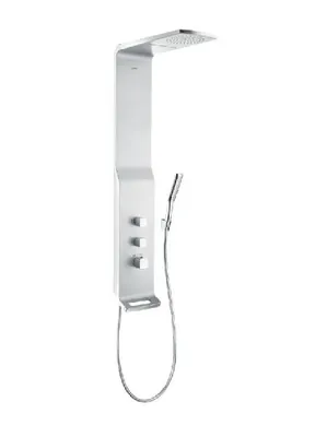Produktbild von HansGrohe Duschpaneel Lift Raindance satinchrom, 547 x 1311 x 512 mm, für Durchlauferhitzer geeignet, mit Luftbeimischung, einfache Kalkentfernung